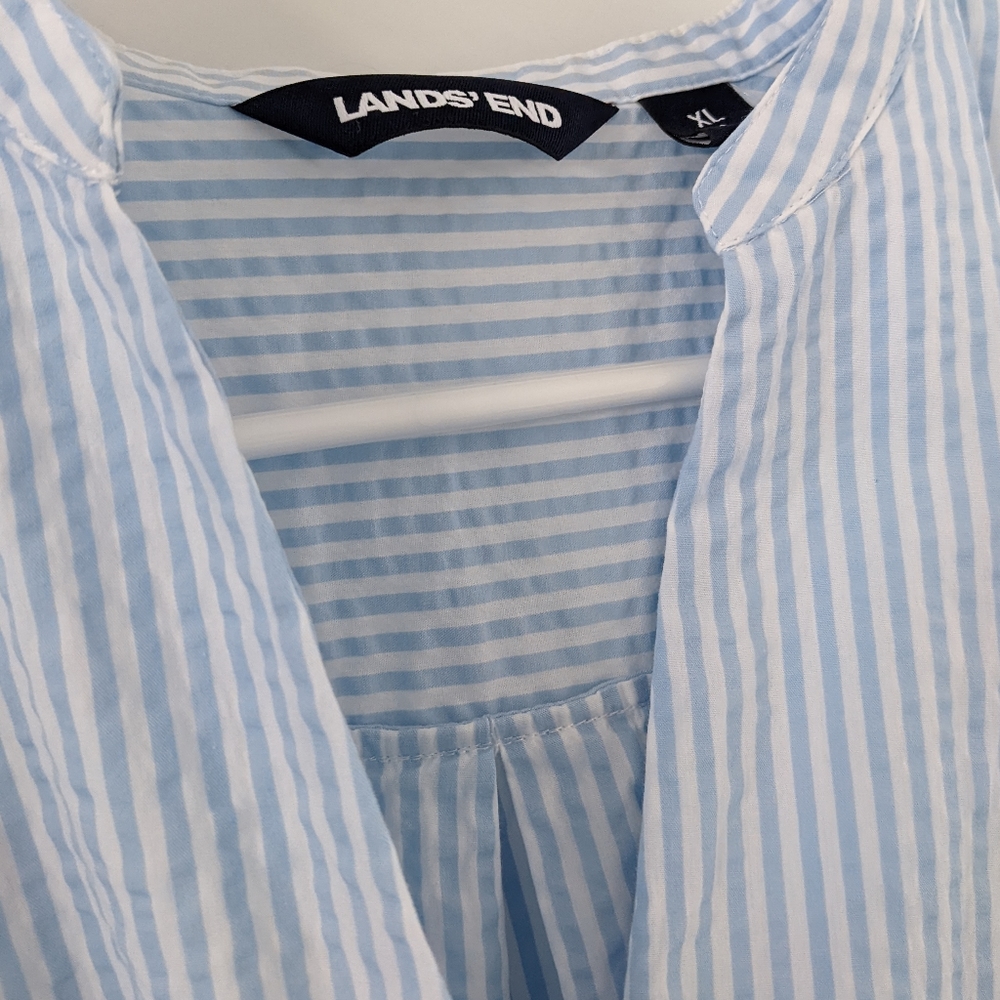 Lands' End Seersucker Short Sleeve Notch Neck Tunic Top XL - Picture 4 of 4